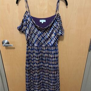 Lost + Wander Purple and Tan One-Shoulder Patterned Maxi Dress
